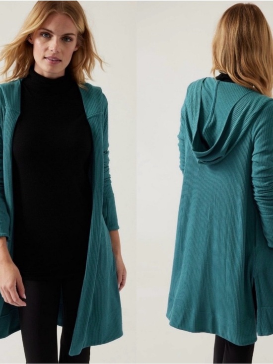 Athleta Other - Athleta Teal Ribbed Hooded Cardigan